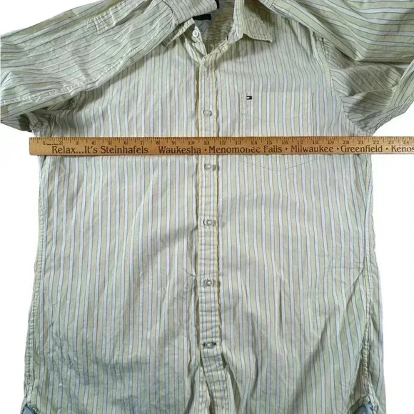 Tommy Hilfiger Men's M Yellow Striped 80's 2 Ply Cotton Long Sleeve Shirt - Picture 7 of 11